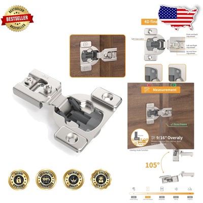 20 Pack Heavy-Duty Concealed Hinges with Satin Nickel Finish, 105° Open Angle