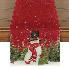 NEW ADORABLE CHRISTMAS THEMED SNOWMAN TABLE RUNNER 13" X 72"