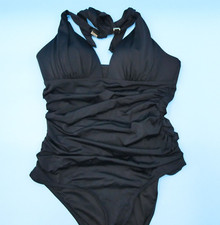 Victorias Secret Medium Black Ruffle Padded Halter One Piece Swimsuit Beach New