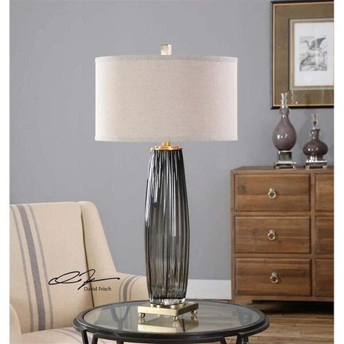 Uttermost Vilminore Metal and Glass Table Lamp in Gray/Brass/Beige - Picture 1 of 7