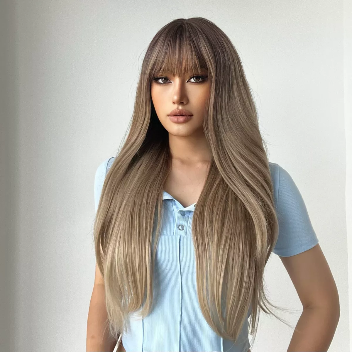 Ombre human hair wigs with bangs top