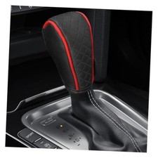 Leather Car Gear Shift Knob Cover, Anti-Slip Breathable Car Shifter Black/Red