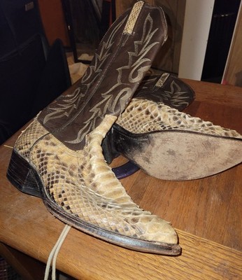 Vintage Dan Post 16890 Python Snakeskin Cowboy Boots Men's 9 W Brown Western