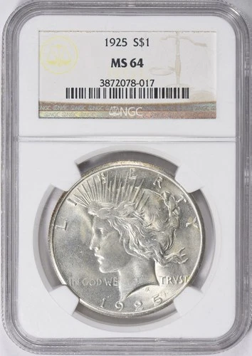 1925 Silver Peace Dollar NGC MS-64, well struck, Brilliant