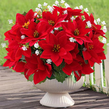 Artificial Flowers for Outdoors Red Christmas Poinsettia Flowers 12 Red-a