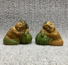 Vintage Thai Carved Wood Sleeping Children Figurines Folk Art Asian Decor Set