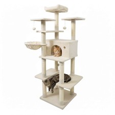 63  Large Cat Tree for Indoor Cats w/Plush Top Perch, Condo, Hammock, Basket Bed