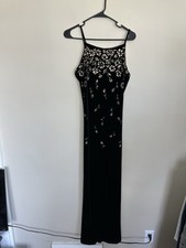 VTG 90s Y2K M/L Backless Black Velvet Euro Dress Embroidered Formal Fairy Maxi