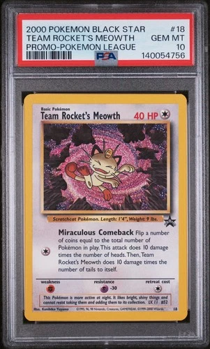 2000 POKEMON PROMO BLACK STAR POKEMON LEAGUE #18 TEAM ROCKET'S MEOWTH PSA 10