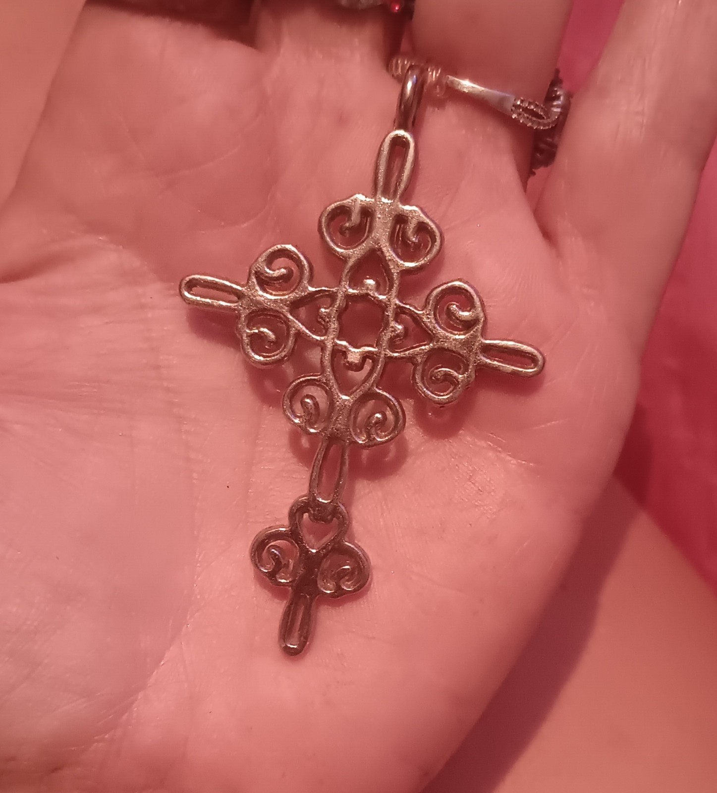 Vintage Large Silver Scrollwork Cross Pendant - image 2