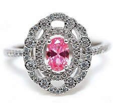 2CT Treated Pink Sapphire  White Topaz 925 Sterling Silver Ring Sz 7