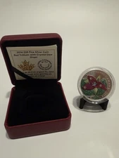 2014 $20 Red Trillium, 3 Swarovski Crystal Dew Drop Elements 1 oz Pure Silver