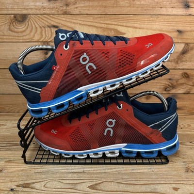 On Running Sneaker Herren Gr. UK 8 Cloudflow Rot Blau Mesh Swiss Gym Schuhe