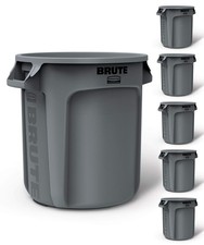 Rubbermaid Commercial Products BRUTE Heavy-Duty Round 6 Pack, Gray 