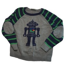 Hanna Andersson Robot Striped Sweater Size 120 - Gray Green Elbow Patches