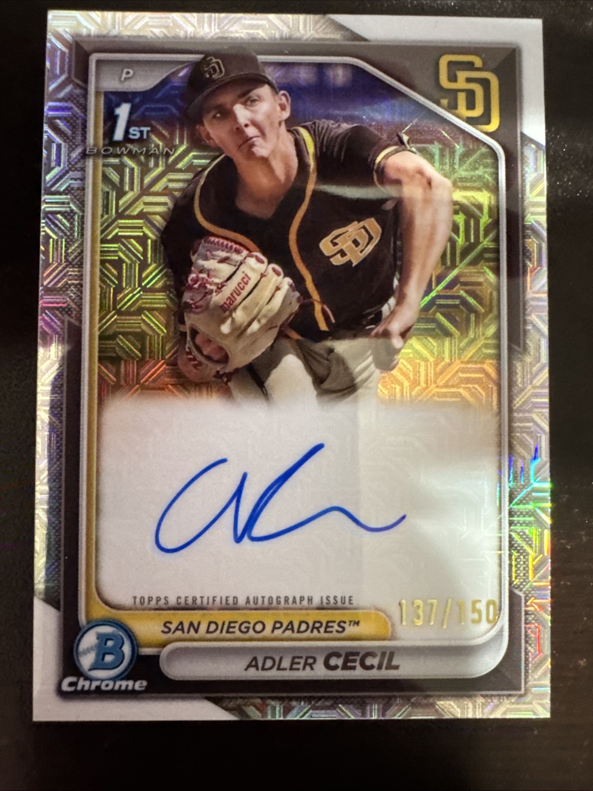 ADLER CECIL 2024 BOWMAN CHROME 1ST AUTOGRAPH HTA CHOICE AUTO /150