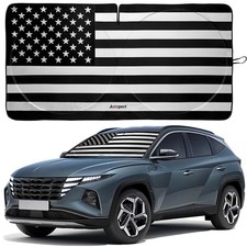 Windshield Sun Shade - American Flag Design, High-Resolution Large USA B W FLAG