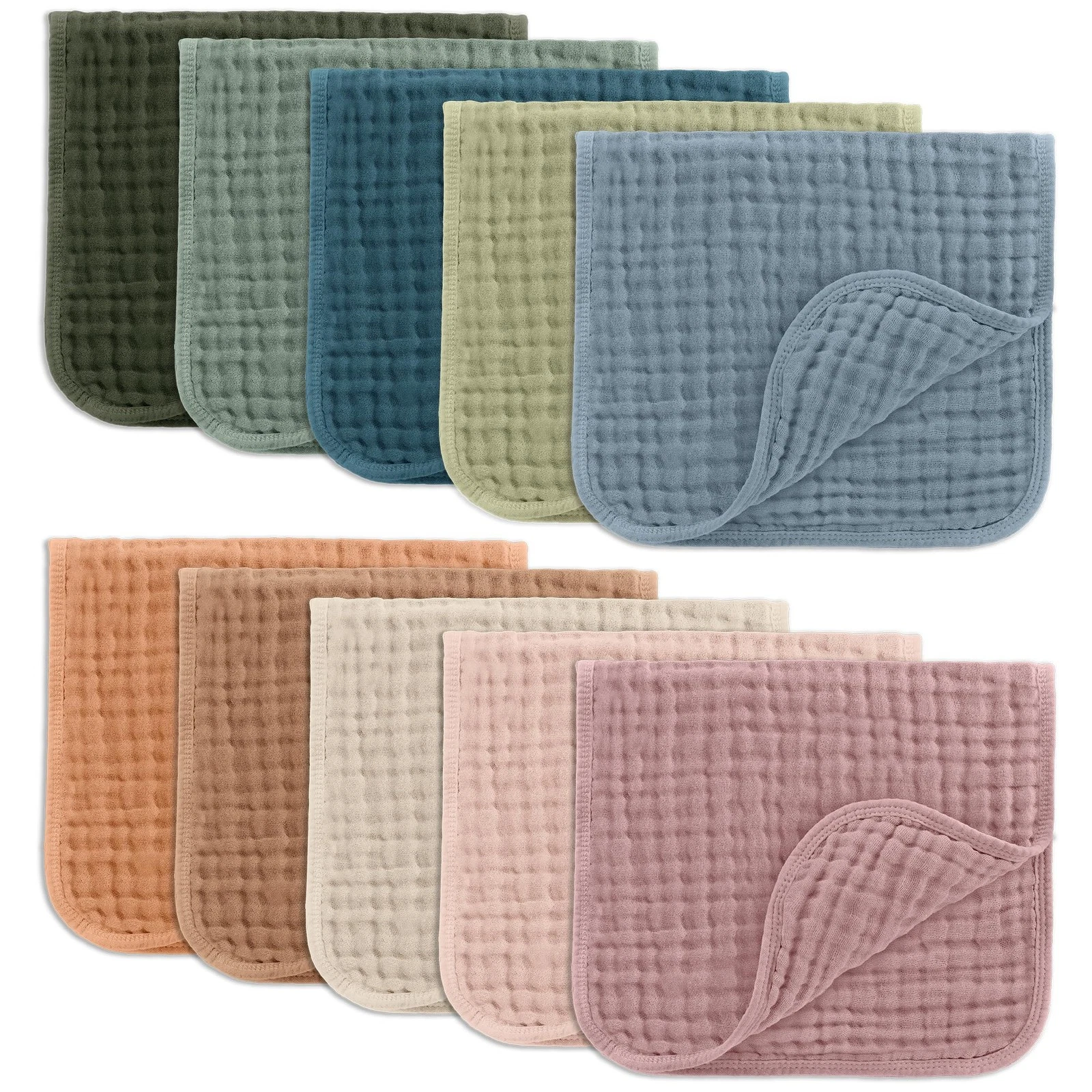 Muslin Burp Cloths 20" x 10", Pack of 10 - Large, 6-Layer, Ultra Absorbent 10...
