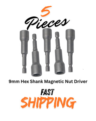9mm Hex Shank Magnetic Nut Driver Set 1/4'' Socket Drill Bits CR-V Steel 5pcs NEW