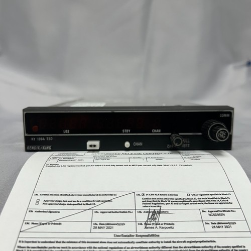 Bendix King KY-196A 28V VHF Comm Transceiver 064-1054-30 with 8130 + LED UPGRADE