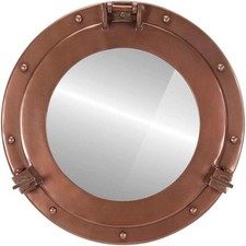 15" Porthole Mirror Nautical Polished Copper Finish Functional Wall Home Decor