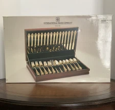 International Silver Company Flatware Set 85 Piece 24K Gold Plated Flatware Set
