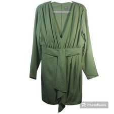 ASOS DESIGN Plunge Mini Dress with Wrap Drape Skirt Sage Green Size 10