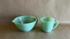 Vintage Fire King Glass Jadeite Green Handled Mixing Bowl & Cup