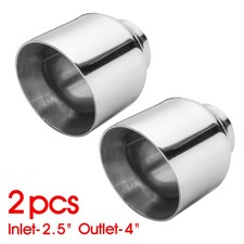 Pair 2.5 Inlet 4 Outlet 5 Long Stainless Steel Exhaust Tip Double Wall Pair 2.5 Inlet 4 Outlet 5 Long Stainless Steel Exhaust Tip Double Wall