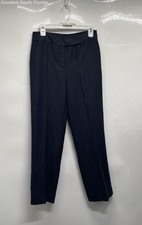 Tahari Womens Blue Flat Front Hook And Bar Straight Leg Dress Pants Size 4