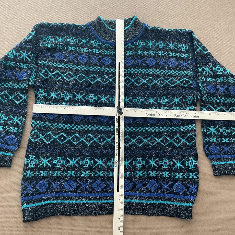 Suéter masculino vintage Santana Ltd grande preto azul-petróleo Fair Isle gola redonda anos 90 - Imagem 4 de 4