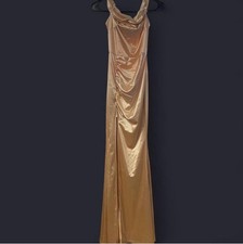 Gold Satin Cowl Neck Sleeveless Maxi Dress for Women
