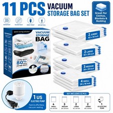 11Pcs Vacuum Storage Bags via Electric Pump 4 Sizes Space Saver For Clothes