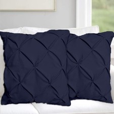 Navy Blue Pinch Pleated Pintuck Pillow Shams Set of 2pc Hotel Luxury 800-TC 100 