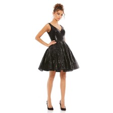Ieena for Mac Duggal Black Sequins Cocktail V-Neck Mini Party Dress Size 0 48478