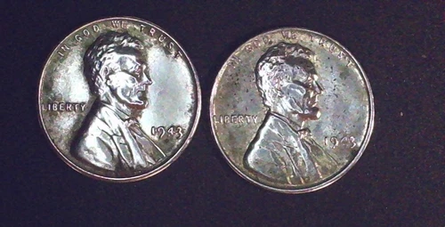 Two 1943-P Lincoln Steel Pennies- WWII Good Condition Circulated