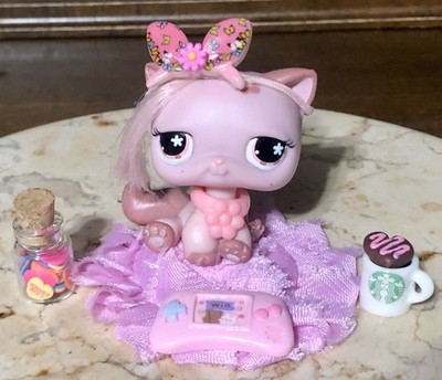 Authentic Littlest Pet Shop Rare #603 Pink Sitting Cat w/ Hair🐾