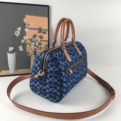 COACH CY699 Rowan Large Satchel Bag Signature Canvas Blue Brown