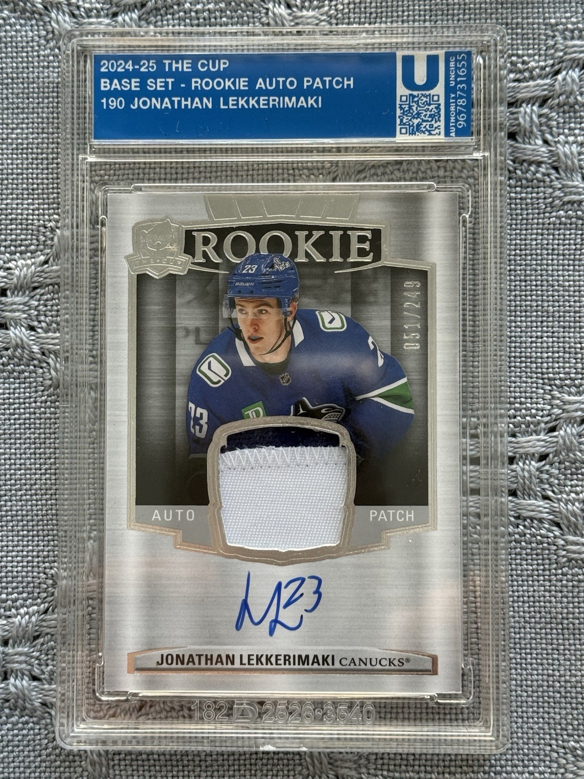 2024-25 Upper Deck The Cup Jonathan Lekkerimaki Rookie Patch Auto /249 #190