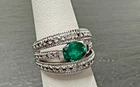 VINTAGE ROSS SIMONS STERLING SILVER & GREEN GEMSTONE SIZE 4.75 RING M387