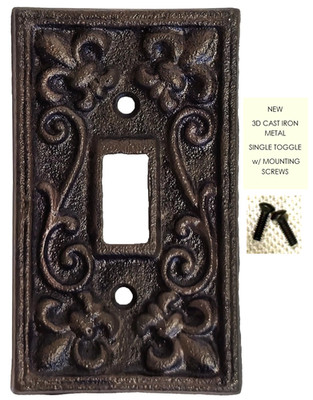 Fleur De Lis Cast Iron Metal Switch Plate Wall Cover Antique Rustic Brown Finish