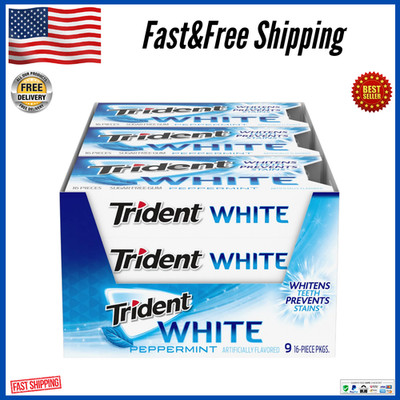 Trident White Peppermint GUM, Pack of 9, Sugar Free, 16 COUNT (144 Total Pieces)