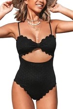 Cupshe One Piece Swimsuit L Black Cutout Scallop Trim New Sexy Textured