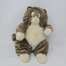 Ikea Vintage Plush Cat 10" Sitting Brown Tabby White Paws Tummy WLT320 Korea