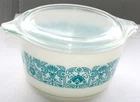 PYREX Blue Horizon 473 Round Casserole Dish w/ Lid Vintage Ovenware 1Qt