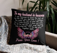 To My Husband in Heaven Memorial Pillow, Sympathy Gift for Widows, Husband Loss