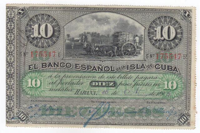Spanische Kolonial 10 Peso 1896 Jahr Handgeschrieben Datum / Monat P49b XF