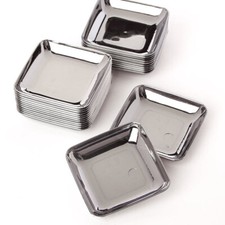 Bulk Lot of 96 Small 2-3/8" Silver Plastic Reuseable Appetizer Plates / Trays
