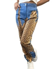 Christian Dior Vintage 2000 AW Runway Cheetah Denim Pants 40 Blue Gold Cotton