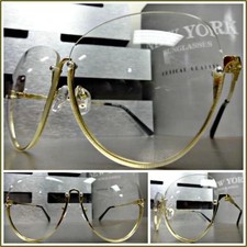 Womens CLASSIC VINTAGE Funky RETRO Style Clear Lens EYE GLASSES Large Gold Frame
